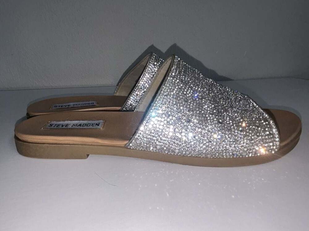 Steve Madden Kiloh Rhinestone Slide Sandals in Silver-8.5 - Picture 4 of 9